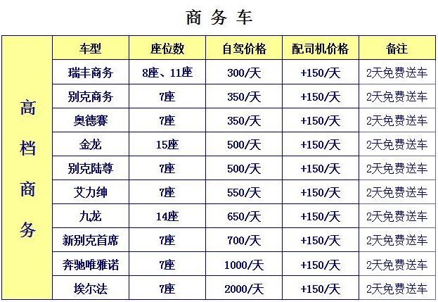 租车报价 商务车