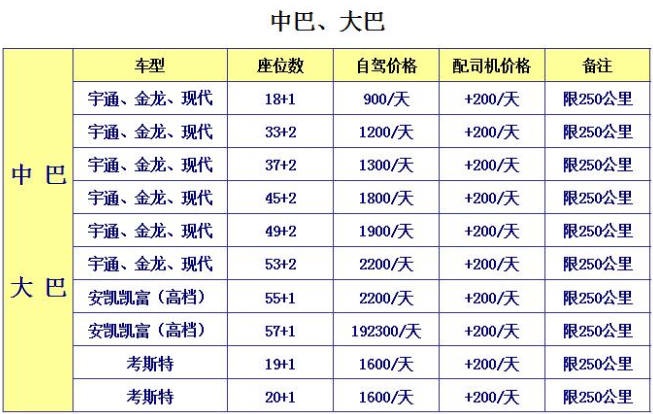 中巴大巴 租车一天多少钱